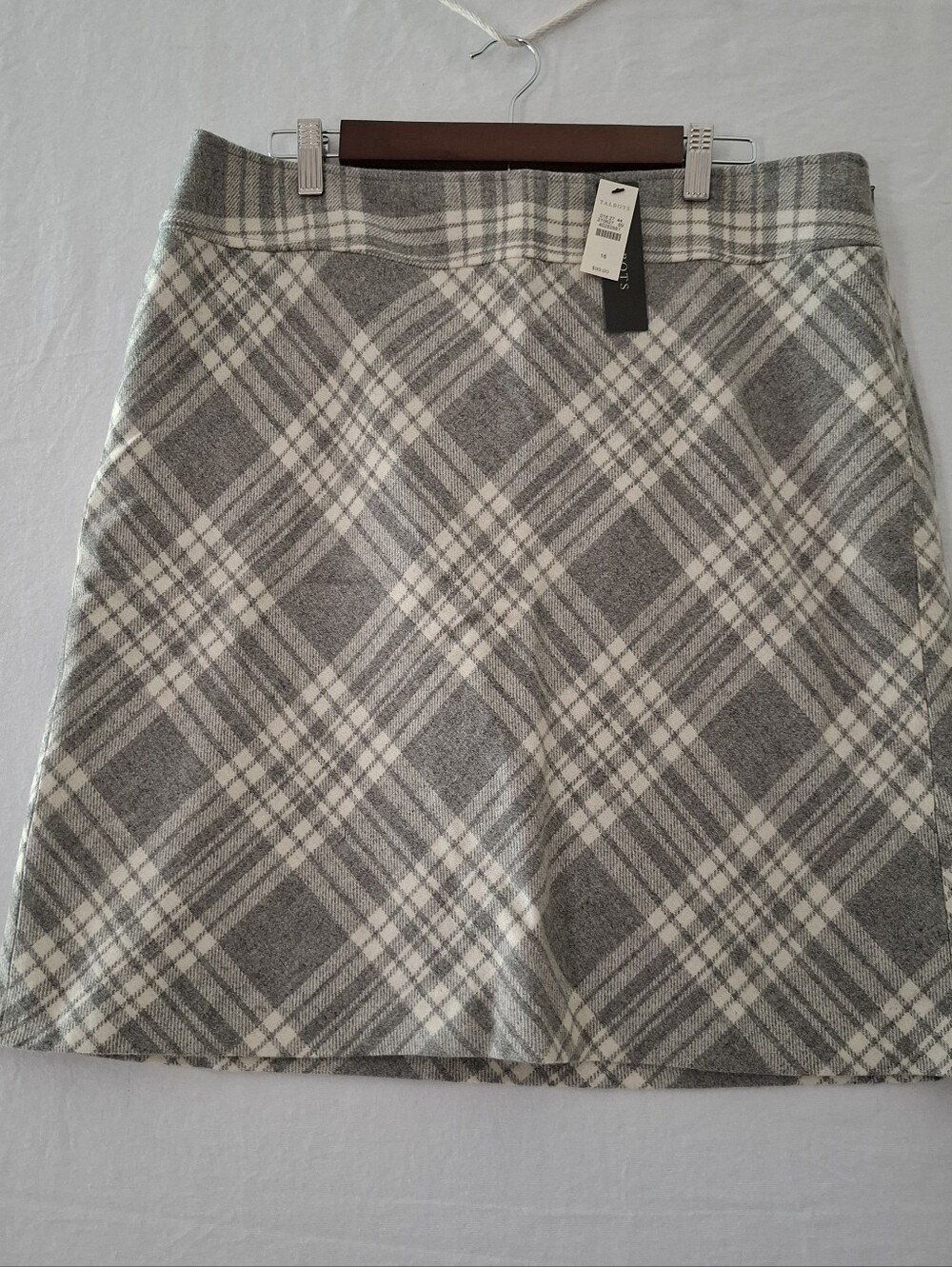 Talbots Plaid Wool-Blend A-Line Skirt in Gray & Ivory Women’s Size 16 New W/Tags